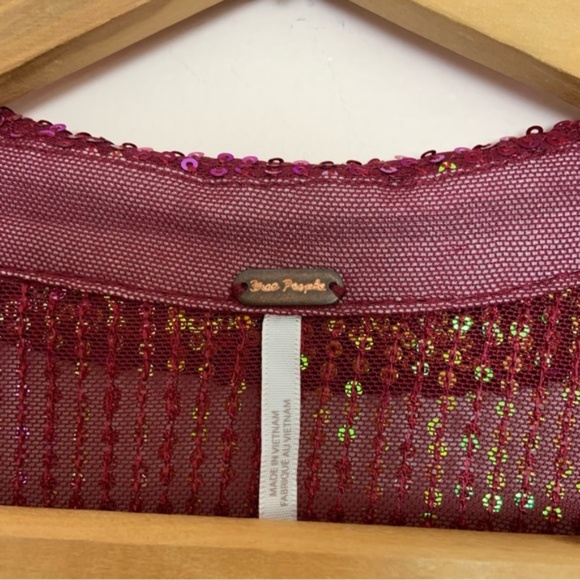 NWT New Free People Magenta Sequin Long Sleeve Button Down Shirtee Top Size XS - Picture 5 of 6